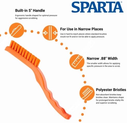 SPARTA Detail Brush Grout Brush, Crevice Brush with Hanging Hole for Bathroom, Kitchens, Countertop, Plastic, 9 Inches, Orange, (Pack of 6) - Image 6