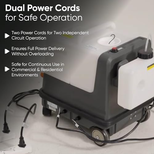 Dapper Commercial Carpet and Upholstery Extractor Cleaning Machine with Steam, Spray-Vacuum, & Mite Remover. 2.5 Gal Tank — Designed for Deep Cleaning. Dual Separate Circuit Power Cords - Image 6