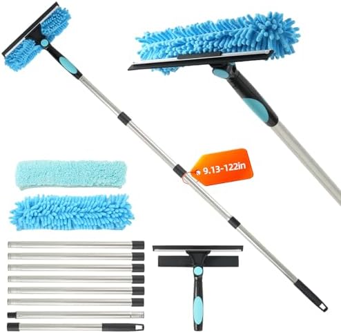 122'' Window Washing Kit with Extension Pole, 2-in-1 Window Cleaning Kit with Scrubber and Rotating Head, Window Cleaner Tool for Shower Rooms, Glass, Floors, Tiles, Walls, Car Windshields by Unknown