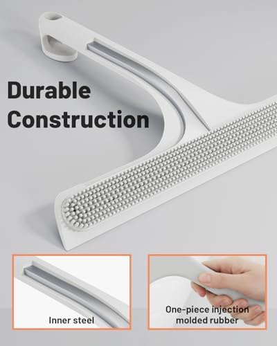 2-in-1 Silicone Shower Squeegee with Hook,Dual-Sided Design with Scraper & Scrub Surface,Streak-Free Bathroom Squeegee for Glass Doors,Mirrors,Windows,Car Windshields (White) - Image 3