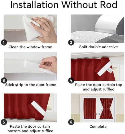 Vatge French Door Curtains, 40 Inch Length Door Curtains for Door Window, 1 Panel, W25 x L40, Red - Image 3