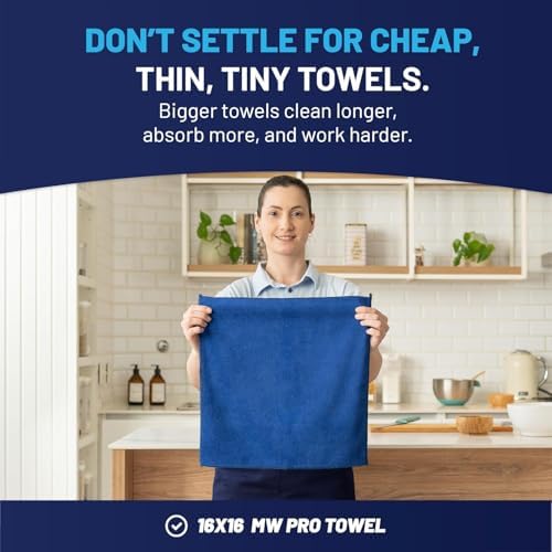 MW PRO Microfiber Cleaning Cloths Dark Blue 12 Pack, 12x12 - Commercial Janitorial Towels & Lint Free Rags - Heavy Duty for Auto Detailing, Glass Windows, Housekeeping & Screens - Washable 300+ Times - Image 3