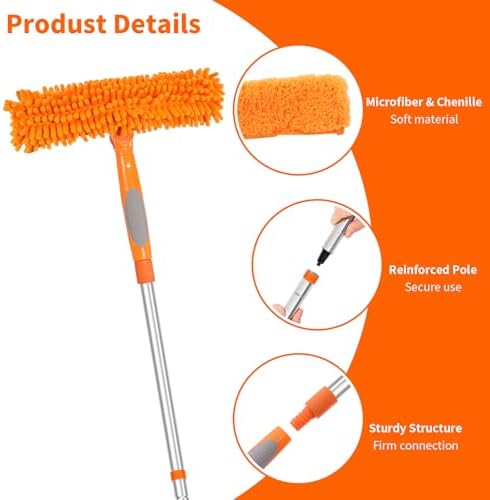 152'' Window Cleaning Kit, 2 in 1 Window Squeegee with Extension Poles, Window Cleaner Tools for Indoor/Outdoor High Window, Car, Glass - Image 6