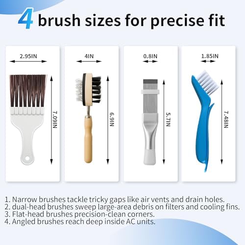 4Pcs AC Coil Cleaning Brush Set, Coil Cleaning Fin Brush for AC Unit, Air Conditioner Condenser Coil Cleaner, Evaporator Coil Cleaner, Fridge Cleaner Tool - Image 2
