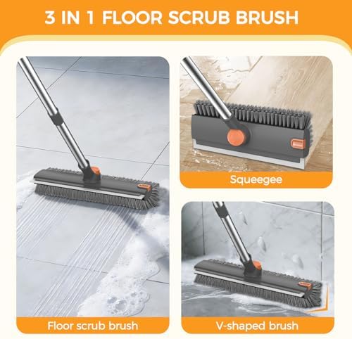 SetSail Floor Scrub Brush with 54in Adjustable Long Handle, Grey&Orange - Image 3