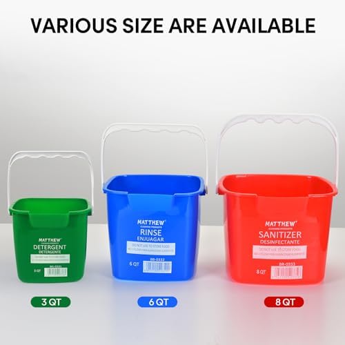 Matthew Detergent And Sanitizing Cleaning Bucket 6 Quart Plastic Pail,Set of 6 Square Containers,Built-In Spout w/Handle,Wash Rinse Sanitize Handwash Bucket for Home Office Commercial Restaurant (Red) - Image 3