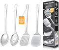 4 Pcs Cooking Utensils Set, Stainless Steel Kitchen Utensils, Heat Resistant Metal Kitchen Tools Include Solid & Slotted Turner Wok Spatula, Serving Spoon, Ergonomic Handle, Easy to Clean, Silver by Unknown