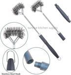 SUNRISE Fryer Brush with Long Handle (Stainless Steel with Plastic Handle, L, Double Brush, and Rubber Handle Cleaning Rod) - Image 3