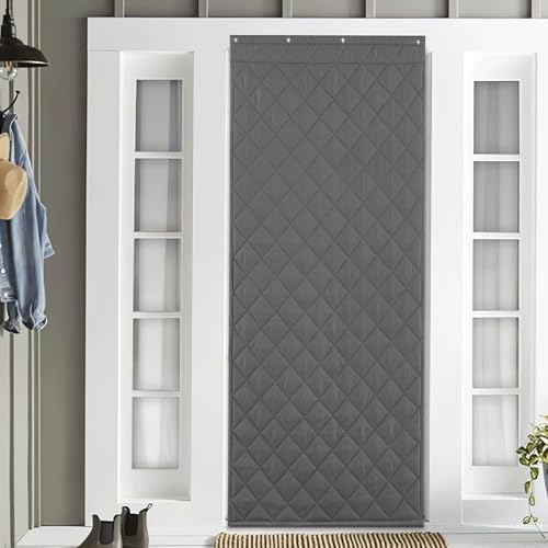 NICETOWN Thermal Insulated Door Curtain, Oxford Cloth-Thicken Polyester Fiber Fill, 34"x84" Self Sealing Screen Temporary Door Cover with 3 Hanging Ways for Doorway Old House, Grey, 1 Panel - Image 2