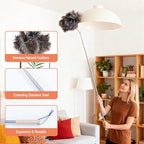 Extendable Ostrich Feather Duster, Natural Ostrich Feathers Long Handle Duster for Cleaning, 47” Soft & Fluffy Feather Duster for High Ceilings, Fans, Walls, Furniture, Home Dusting(A11-Ivory) - Image 3