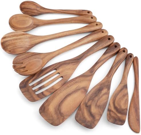 9 pcs Wooden Spatulas and Spoons for Cooking,Wooden Utensil Set by WoodenKitchenUtensilsSet