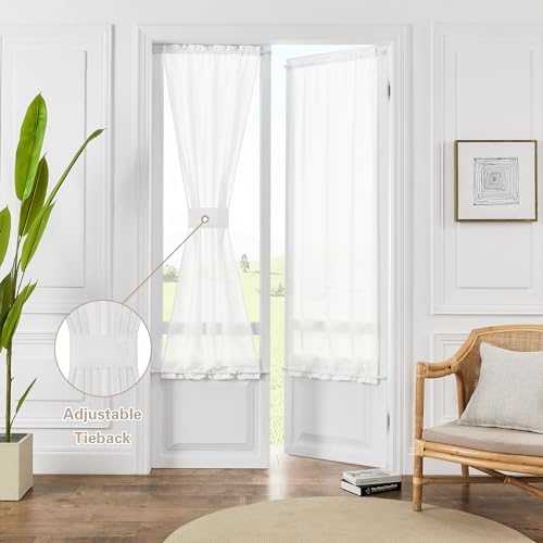 2 Pieces Linen Texture French Door White Curtains W25 x L72 Privacy - Image 5