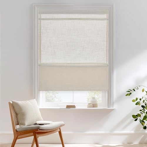 StangH Cordless Natural Linen Roman Shades, W30 x L72, 1 Panel by StangH