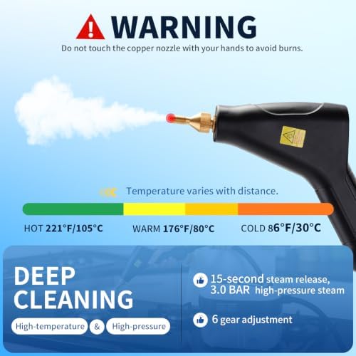 Steam Cleaner, High Pressure Steamer with 6 Level Adjustable Handle, Newly Upgraded 2500W 15s Heat Up, Multi Tools for Kitchen Grease, Grout, Dirt, Tile, Car Detailing - Image 4