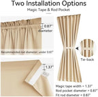 Vatge Self-Adhesive French Door Curtains - No Drill Rodless Blackout Panels for Sliding Glass Doors, 1 Panel, W36 x L72, Beige - Image 2