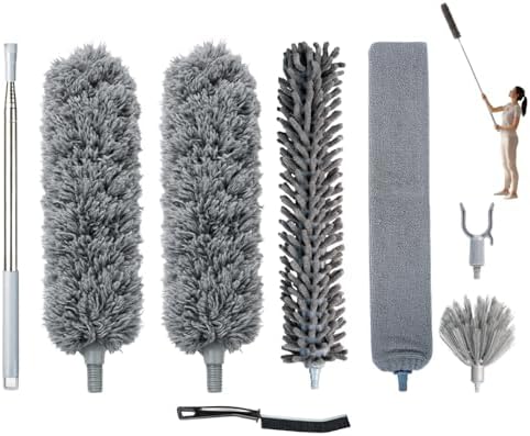 Microfiber Feather Duster with Extension Pole 100 Inches, (8 PCS), Cleaning Brush, Dusters for Cleaning High Ceilings, Cobwebs, Blinds, Cars, Reusable, Washable, Extendable, Ceiling Fan Cleaner Duster by Unknown