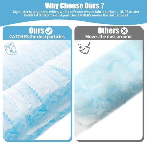 60 Count 360° Heavy Duty Duster Refills Compatible with Swiffer, Large Size-Extra Thick Disposable Electrostatic Duster Refill with 1 Short Handle for Furniture, Blinds, Ceiling Fans - Image 5