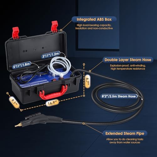 1700W Pressurized Steam Cleaner,Heavy Duty Portable Steamer for Car Detailing, High Temp, Home Use, Floor, Upholstery, Grout 110V with 12 pcs Accessories - Image 6