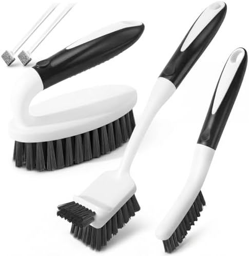 Holikme Cleaning Brush Set for Household Use, Scrub Brush, Kitchen Brush, Tile Lines Brush for Bathroom, Floor, Tub, Shower and Kitchen Surface (Charcoal) by Holikme