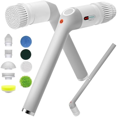 Electric Spin Scrubber,Bathroom Cleaner Brush with Full-Body IPX7 Waterproof,Shower Scrubber with Long Handle,Power Cleaning Brush with 9 Brush Heads,Cordless Scrubber for Kitchen,Tub,Tile,Galss,Floor by Unknown
