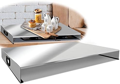 Stainless Steel Gas Stove Top Cover, Noodle Board Cooktop Cover, Kitchen Organizer for Gas and Electric Stove Range Expanding Kitchen Space, Large Size 30"x 22"x3", Sliver - Image 2