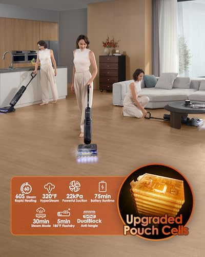 Tineco Floor One S7 Stretch Steam Cordless Wet Dry Vacuum Steam Mop All-in-One, 320℉ HyperSteam, 180° Lay-Flat, Anti-Tangle Design, FlashDry Self-Cleaning, Up to 75 Min Runtime - Image 3