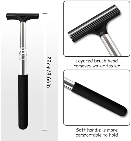 1 Pcs Car Window Mini Squeegee Retractable Auto Glass Squeegee Car Rearview Mirror Wiper Water Cleaner with Telescopic Long Rod Portable Cleaning Tools for All Vehicles (Black) - Image 2