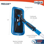 Unger ProClean Connect and Clean Indoor Window Cleaning Kit, Washing Tool with Swivel Head for Tight Corners and Edges, Streak-Free Results on Glass and Mirrors, Reusable Microfiber Pads - Image 6