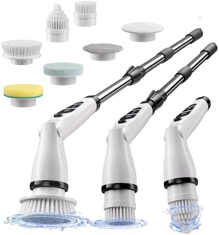 JOYMOOP Electric Spin Scrubber, Cordless Cleaning Brush 450 RPM with 100-Min Runtime, IPX7 Waterproof Power Scrubber with 8 Brush Heads, Adjustable Long Handle for Bathroom, Floor, Tile, Kitchen by JOYMOOP