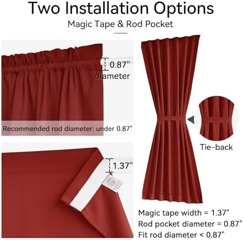 Vatge Christmas Red French Door Curtains - Festive Holiday Door Decor for Door Window, 1 Panel, W25 x L72, Red - Image 2