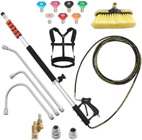VEVOR 25 FT Pressure Washer Telescoping Wand, with Power Washer Extension Wands & High Pressure Hose, Brush Head, 7 Nozzles, Hose Adapter, Upgrade Support Belt, Storage Bag, 4000 PSI for High Cleaning by VEVOR