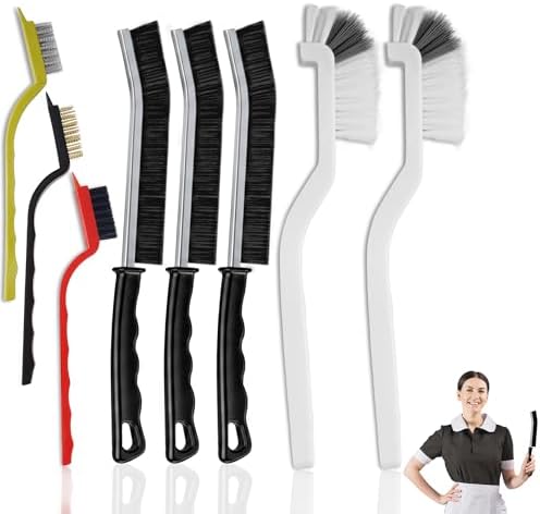 8 Pcs Crevice Cleaning Brush Set – Hard Bristle Cleaning Tools for Grout, Gaps & Narrow Spaces – Multi-Purpose Grout Brush, for Cleaning Bathroom, Shower, Window Tracks, Kitchen by Solvra