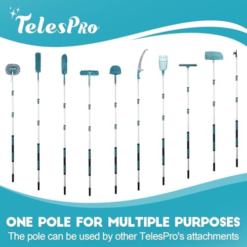 TelesPro 20 Feet High Reach Window Squeegee with 5-12Ft Extension Pole, Window Cleaner Tool with 3-Stage Telescoping Pole, Window Cleaning Kit with Rotatable Head (2 Squeegee & 2 Microfibre Cloths) - Image 6
