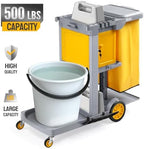 TUFFIOM Multifunctional Janitorial Cart with Key-Locking Cabinet,Cleaning Carts on Wheels,with 15 Gallon Collection Bag,500 lbs Capacity, Yellow&Gray - Image 7