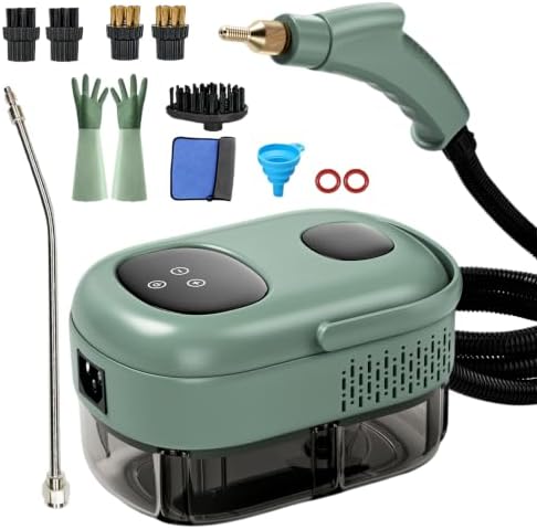 Steam Cleaner, Portable Pressurized Steamer for Cleaning with 14pcs Accessories, 6-Level Adjustable and 15s Heat-Up, Handheld Steam Cleaner for Home, Tile, Dirt, Grout, Grease, Car Detailing(7-Green) by AULANK