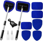 Qydipclin 11pcs Windshield Cleaner Tool, Car Window Cleaning Wash Kit with 6 Reusable Microfiber Pads 2 Spray Bottles and Extendable Handles Auto Glass Wiper Kit, Blue by Qydipclin