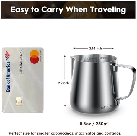 Milk Frothing Pitcher, 8.5oz / 250ml Steaming Pitcher Stainless Steel Espresso Machine Accessories for Coffee Bar, Cappuccino Barista Tools Milk Jug Steamer Frother Cup with Latte Art Pen - Image 2