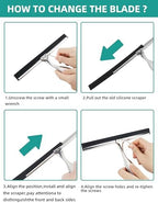 All-Purpose Stainless Steel Shower Squeegee Come with S Hook, 2 Square Sticky Hook 2 Rubber Strips Shower Squeegee for Glass Doors, Windows, Mirrors, Tiles and Car Glass -14 Inches Silver - Image 6