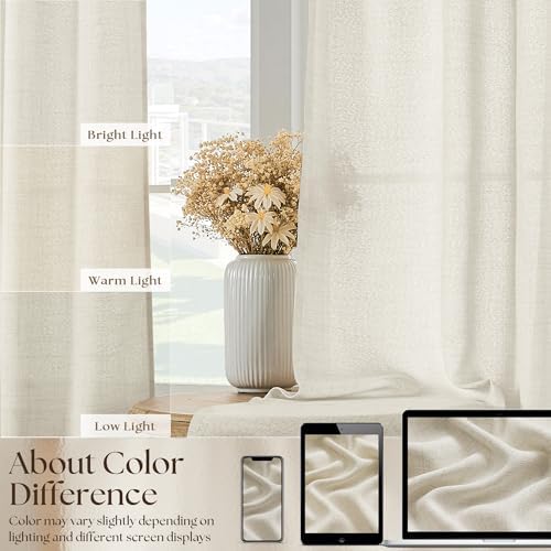 Natural Linen Cafe Short Curtains 30 Inch Length 2 Panels Semi Sheer - Image 6