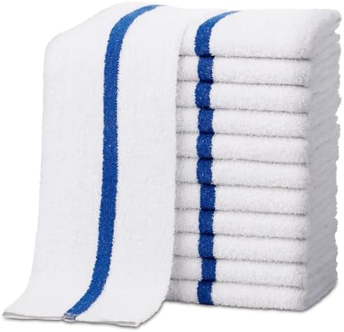 ZUPERIA Bar Mop Towels - 24 Pack (16"x19") - 100% Cotton High Absorbency Kitchen Towels – Reusable Dish Cloths, Quick-Dry Rags with Blue Stripe – Ideal for Restaurants, Cooks, Bartenders & Homes by Zuperia