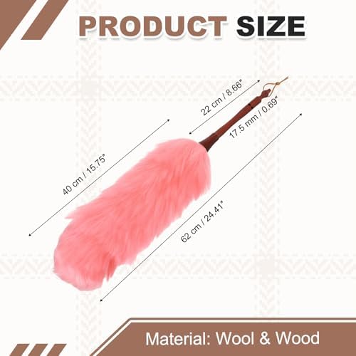 uxcell Wool Duster, 24.4" Natural Feather Cleaner Household Cleaning Duster with Solid Wooden Handle for Cleaning Fans Window Blinds Shelves Furniture, Pink - Image 2