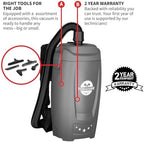 Tomahawk 18V Battery Powered Backpack Vacuum 6L for Janitorial Cleaning – Lightweight Cordless Commercial Vacuum with Quiet Operation - Image 5