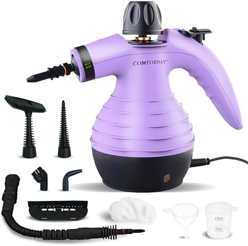 Comforday Multi-Purpose Handheld Pressurized Steam Cleaner with 9-Piece Accessories, Handheld Steamer Perfect for Stain Removal, Curtains, Car Seats, Floor, Bathroom, Window Cleaning (Purple) by COMFORDAY
