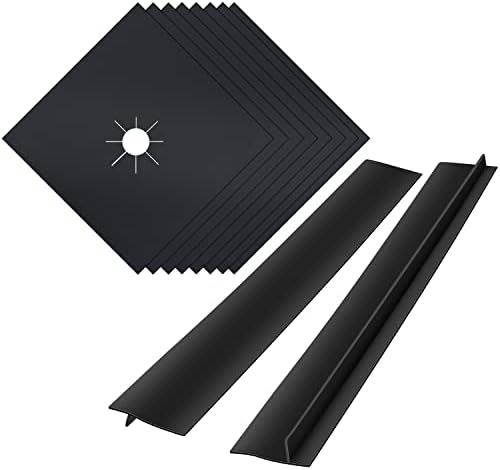 Stove Covers, Gas Stove Liners, MSDADA 8 Pcs Black 10.6" x 10.6" Gas Stove Protectors with 2 Pcs Black 25” Stove Gap Covers, 0.2 mm Double Thickness, Reusable, Non-Stick, Easy to Clean by ColoryourlifewithMSDADA