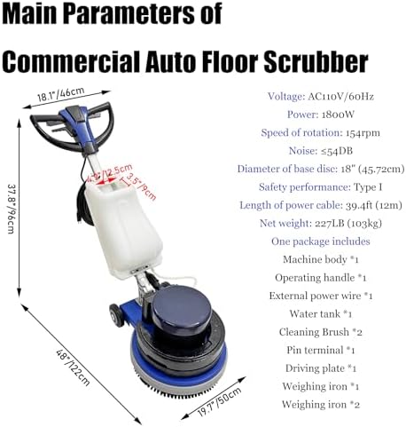 18" Commercial Floor Scrubber Buffer Industrial Heavy Duty Polisher Commercial Carpet Floor Brushing Machine Multifunctional Ground Scrubber Buffer Heavy Duty Polisher Cleaner, AC110V 60Hz - Image 3