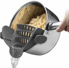 Kitchen Gizmo Snap N' Strain - Silicone Pasta Strainer Clip-On for Pots and Pans - Heat Resistant Colander for Vegetables and Noodles - Kitchen Gadgets for Cooking - Space-Saving Design - Gray by KitchenGizmo