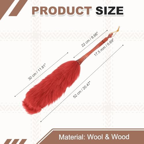 uxcell Wool Duster, 20.5" Natural Feather Cleaner Household Cleaning Duster with Solid Wooden Handle for Cleaning Fans Window Blinds Shelves Furniture, Red - Image 2