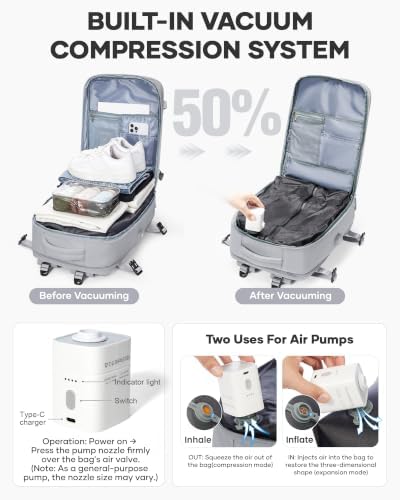 coofay Vacuum Backpack Travel with Pump Vacpack Travel Backpack with Vacuum System Mochila de Viaje Compresion al Vacio Easyvacpack Airbag Backpacks for Traveling Carry on Luggage - Image 2