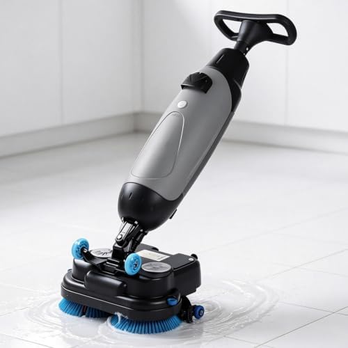 17" Floor Scrubber Dryer,17" Portable Commercial Scrubber,Commercial Floor Scrubber Dryer, Walk Behind Floor Scrubber Dryer, Rotary Double Brushes, for Wooden Floors,Tiles Gray by Unknown