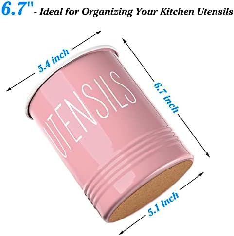 Bivvclaz Kitchen Utensil Holder - 6.7" Utensil Holder for Kitchen Counter - Cooking Utensil Crock with Cork Bottom - Pink Decor and Accessories - Utensil Storage Caddy Organizer - Image 2